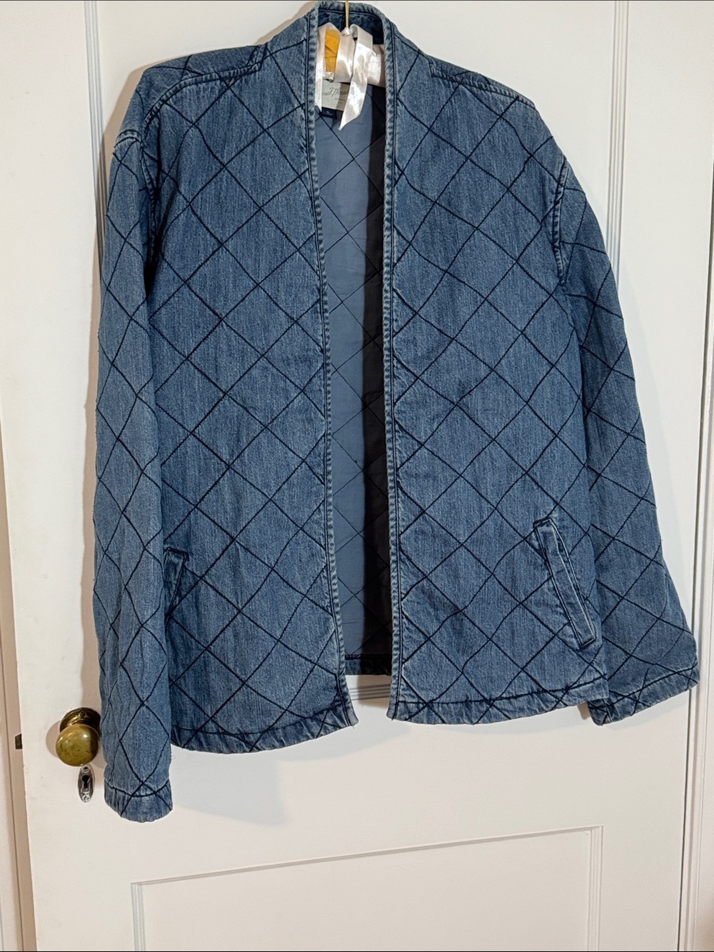 Universal Thread Quilted and Lined Denim Open-Front Jacket in Blue, size XL
